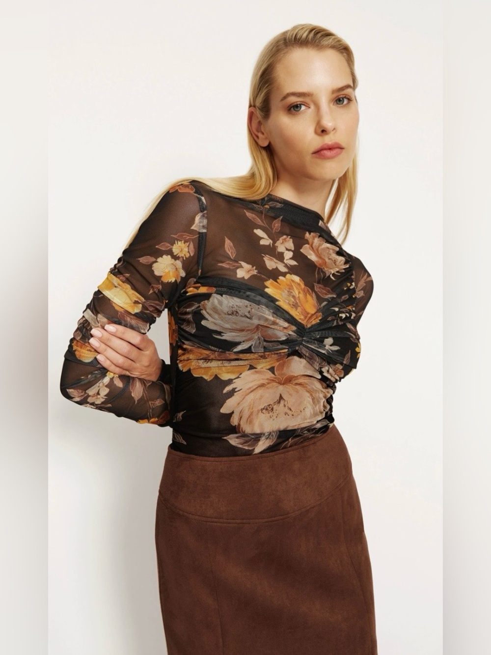 NWT Size 6 - Bardot althea mesh bodysuit in black floral (NWT US$ 119)